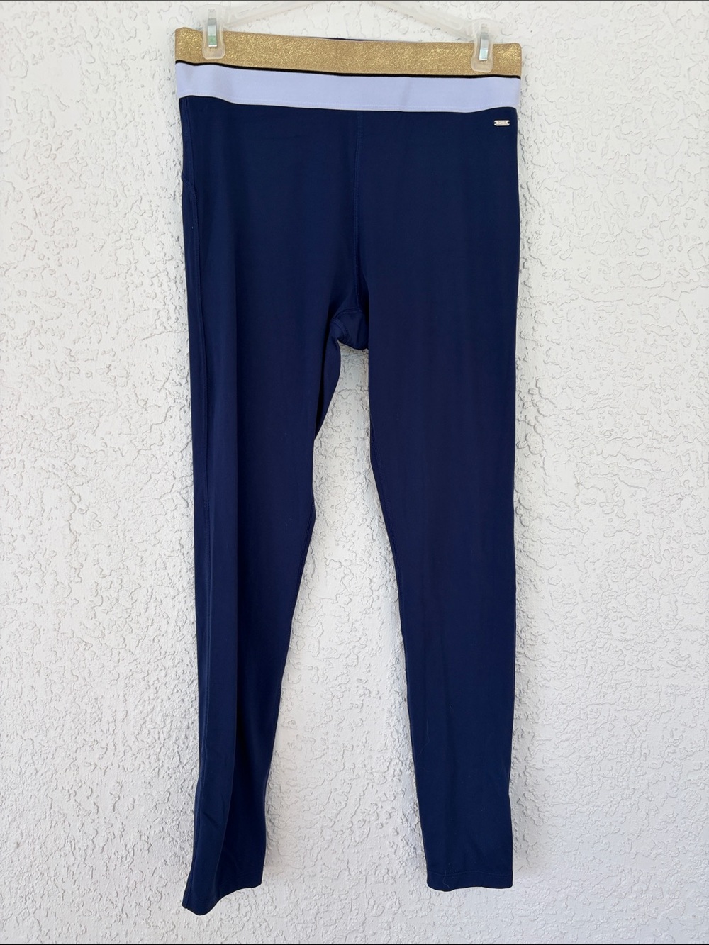 PINK active Navy Leggings with White and Gold Waistband size M